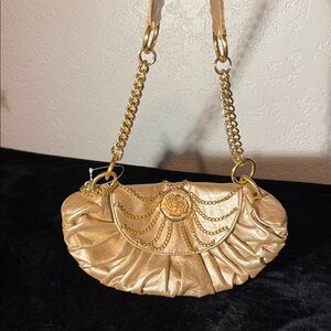 RARE! Paris Hilton Gold Clutch with Chain Accents
